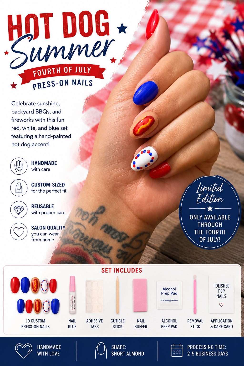 Hot Dog Summer Press On Nails